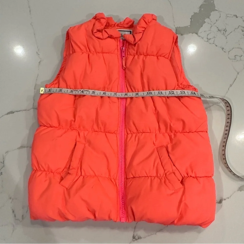 Vintage Gymboree Girls Kids Neon Orange  Ruched Puffer Vest M 7-8 Full Zip 90’s